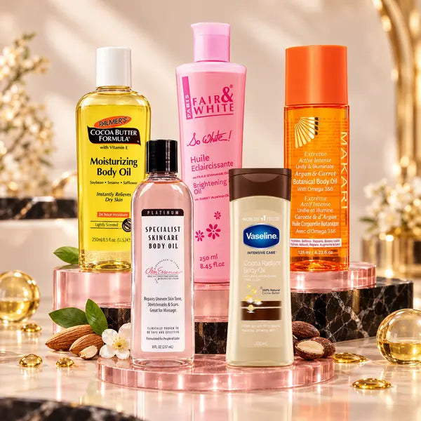 Body Oils collection featuring Fair & White, Palmer's, Makari, Clear Essence and Vaseline