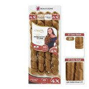 Beautizone Cherish French Curl hair extension bundle, shade 27 Light Golden-Brown, featuring 4x 18-inch synthetic curls on a white and brown retail card, with two color detail swatches shown on the right.