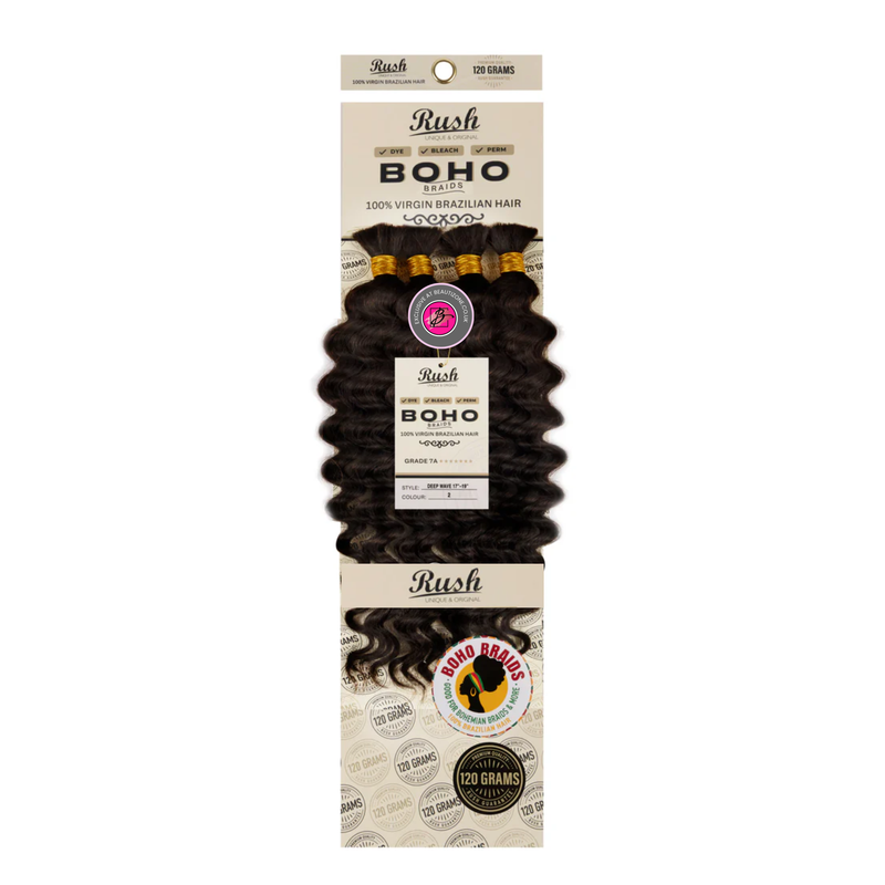 Rush 100% Brazilian Boho Braid 17”- 19” Deep Wave 120g