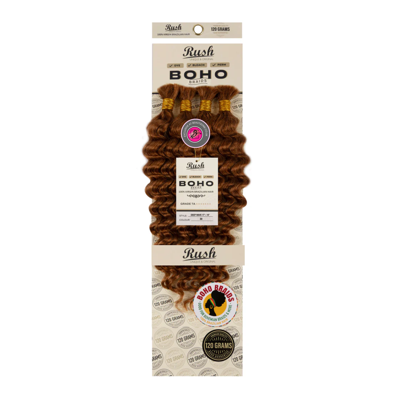Rush 100% Brazilian Boho Braid 17”- 19” Deep Wave 120g
