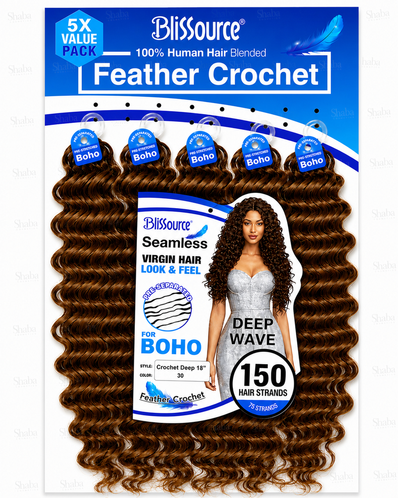 Blissource Feather Crochet Deep Curl 18 inch hairstyle