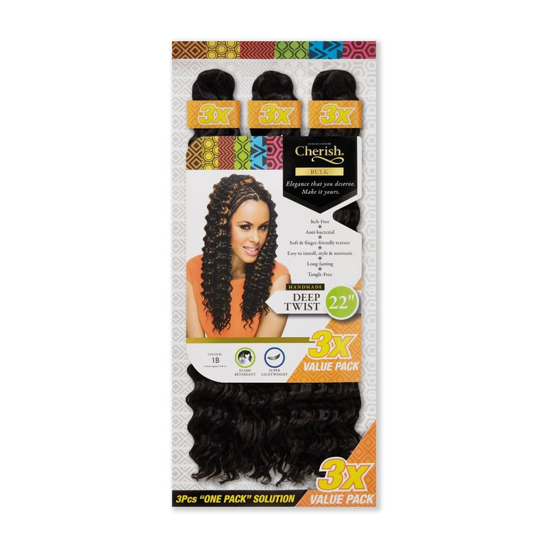 Cherish I Deep Twist Bulk I 3 Value Pack I 22" Lengths I Synthetic Hair Braids, Cherish, Beautizone UK