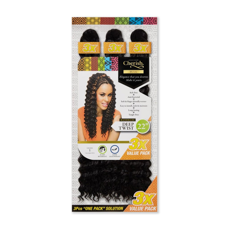 Cherish I Deep Twist Bulk I 3 Value Pack I 22" Lengths I Synthetic Hair Braids, Cherish, Beautizone UK