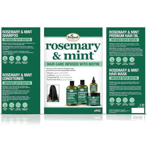 Difeel Rosemary & Mint Biotin Shampoo and Conditioner 4 - PC Boxed Gift Set Shampoo Conditioner Mask Hair Oil, Difeel, Beautizone UK