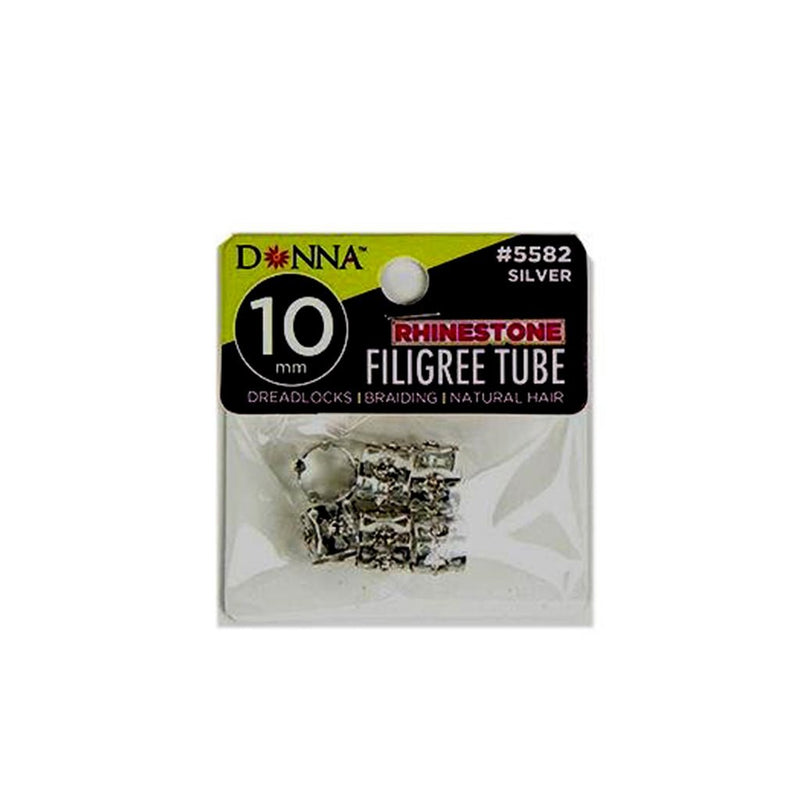 Donna Filigree Tubes Hair Dreadlocks Braids Cuff Clip Rhinestone 10mm (Silver) #5582, Donna, Beautizone UK