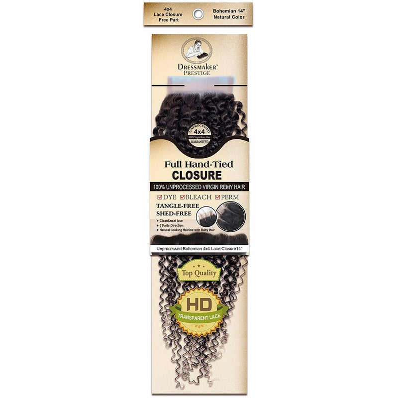 Dressmaker 100% unprocessed virgin remy Bohemian lace closure 4x4 free part natural color, Dressmaker, Beautizone UK