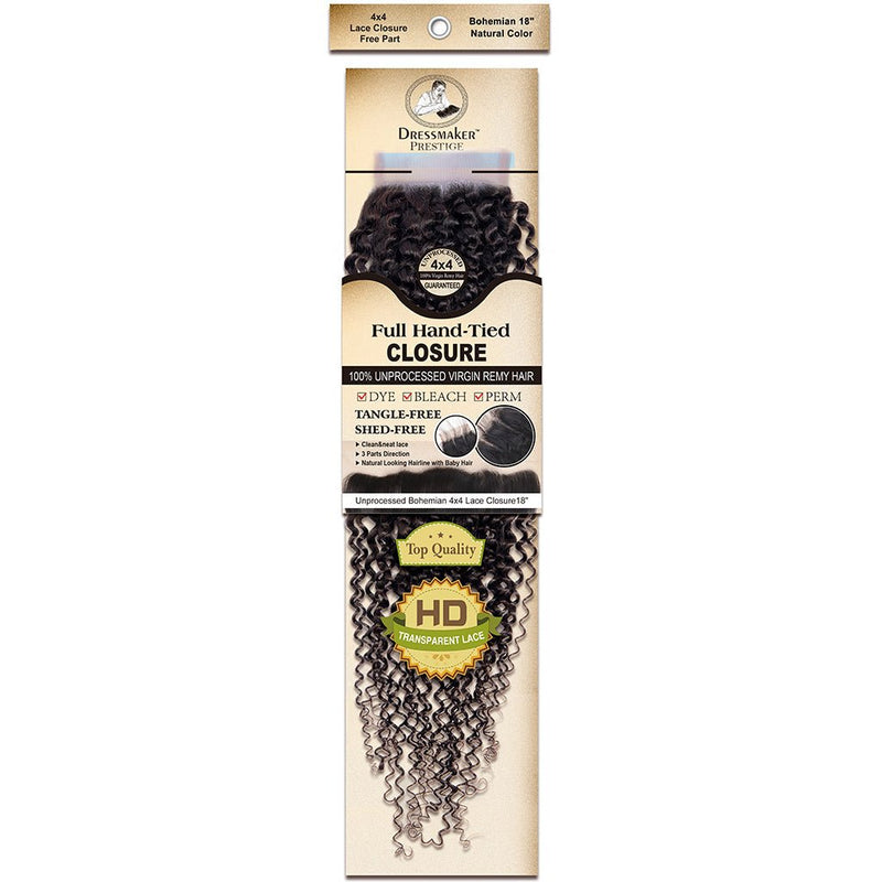 Dressmaker 100% unprocessed virgin remy Bohemian lace closure 4x4 free part natural color, Dressmaker, Beautizone UK
