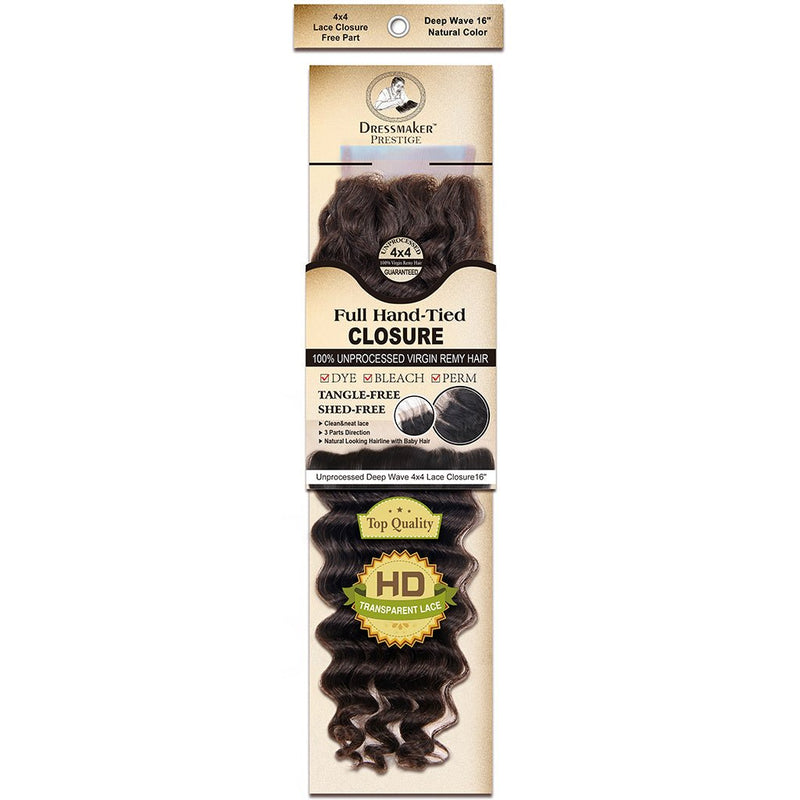 Dressmaker 100% unprocessed virgin remy Deep Wave lace closure 4x4 free part natural color, Dressmaker, Beautizone UK