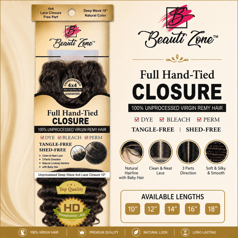 Dressmaker 100% unprocessed virgin remy Deep Wave lace closure 4x4 free part natural color, Dressmaker, Beautizone UK