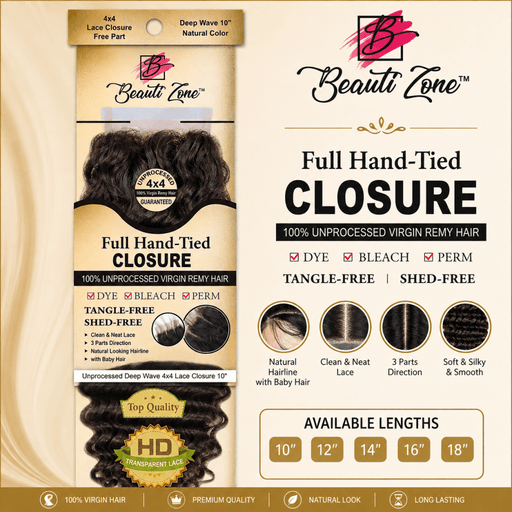 Dressmaker 100% unprocessed virgin remy Deep Wave lace closure 4x4 free part natural color, Dressmaker, Beautizone UK