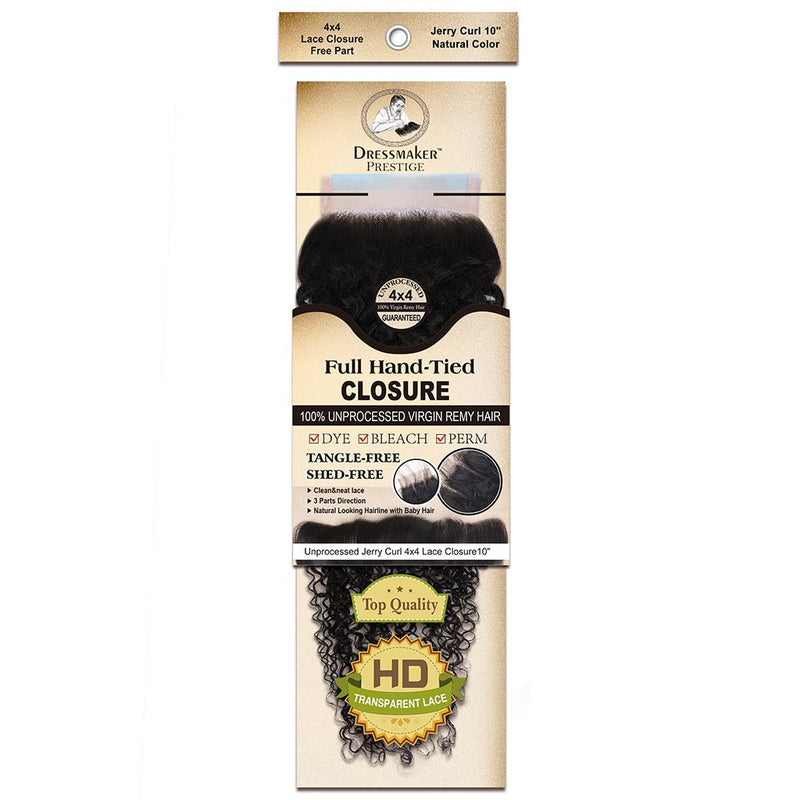 Dressmaker 100% unprocessed virgin remy Jerry Curl lace closure 4x4 free part natural color, Dressmaker, Beautizone UK
