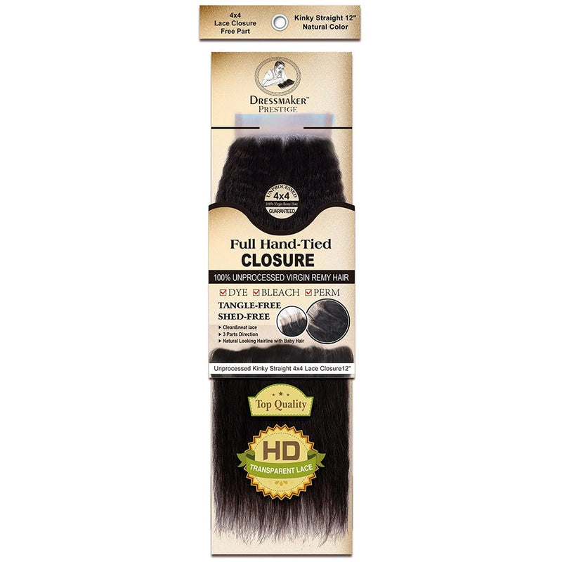 Dressmaker 100% unprocessed virgin remy Kinky Straight lace closure 4x4 free part natural color, Dressmaker, Beautizone UK