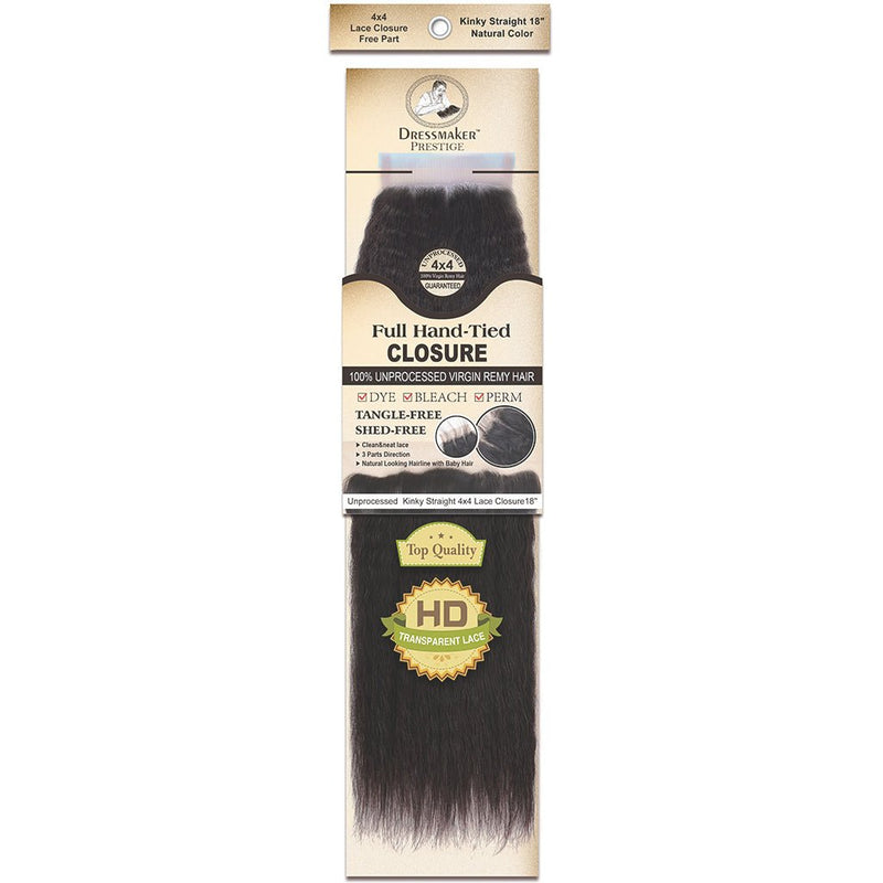 Dressmaker 100% unprocessed virgin remy Kinky Straight lace closure 4x4 free part natural color, Dressmaker, Beautizone UK
