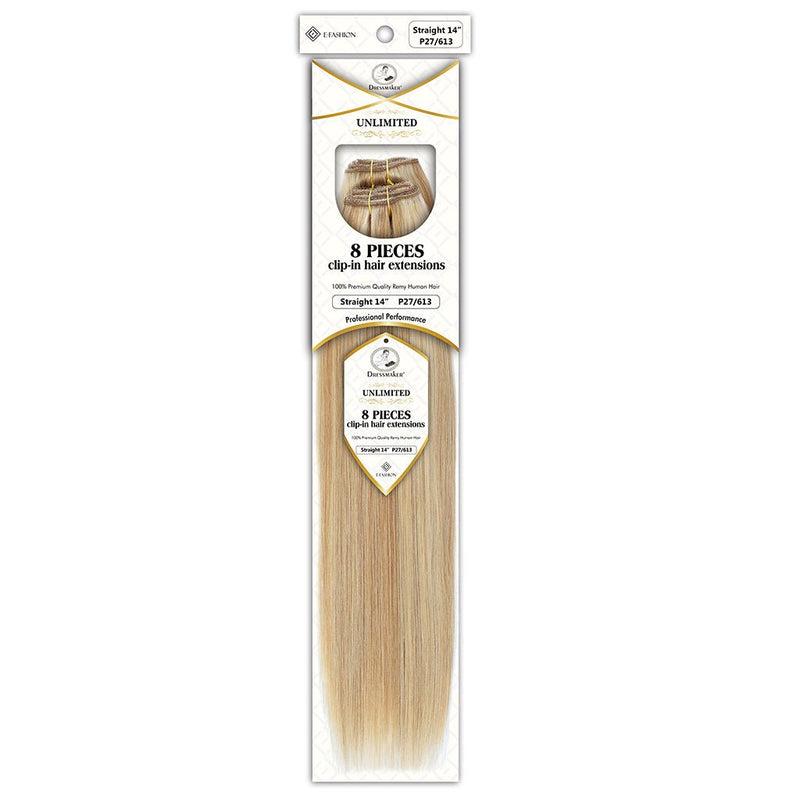 Dressmaker Unlimited 8 Piece Clip In Hair Extensions Single Weft Clip Straight 14 Inch, Dressmaker, Beautizone UK
