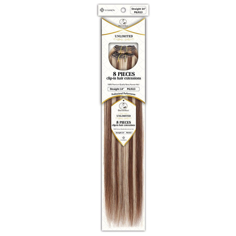Dressmaker Unlimited 8 Piece Clip In Hair Extensions Single Weft Clip Straight 14 Inch, Dressmaker, Beautizone UK