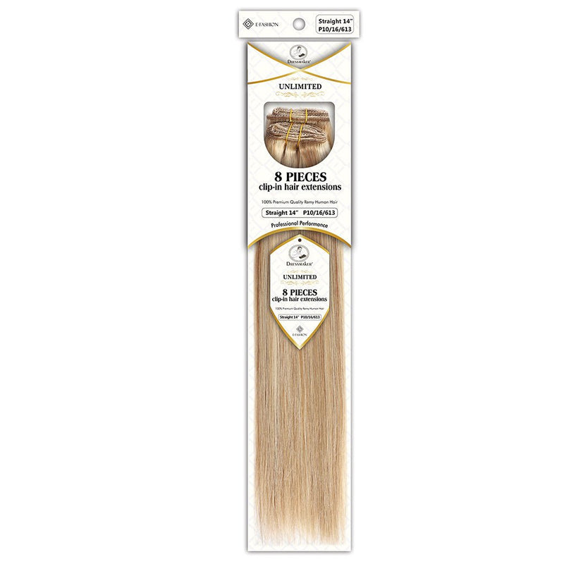 Dressmaker Unlimited 8 Piece Clip In Hair Extensions Single Weft Clip Straight 14 Inch, Dressmaker, Beautizone UK