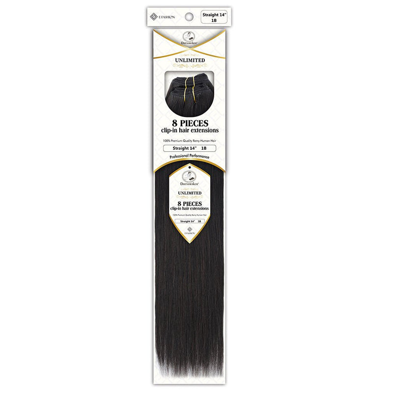 Dressmaker Unlimited 8 Piece Clip In Hair Extensions Single Weft Clip Straight 14 Inch, Dressmaker, Beautizone UK