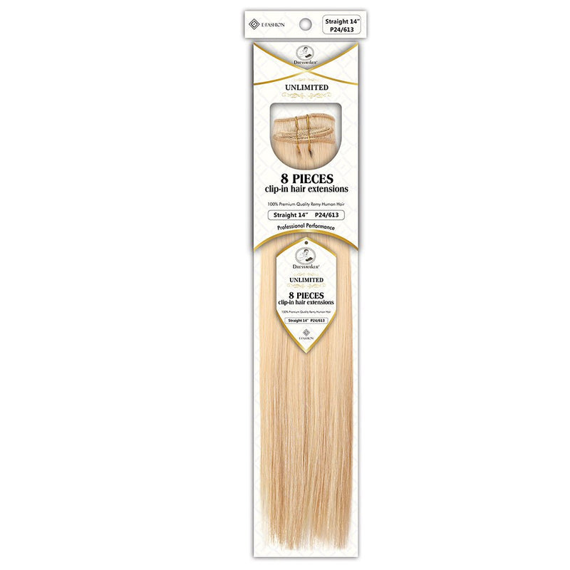 Dressmaker Unlimited 8 Piece Clip In Hair Extensions Single Weft Clip Straight 14 Inch, Dressmaker, Beautizone UK