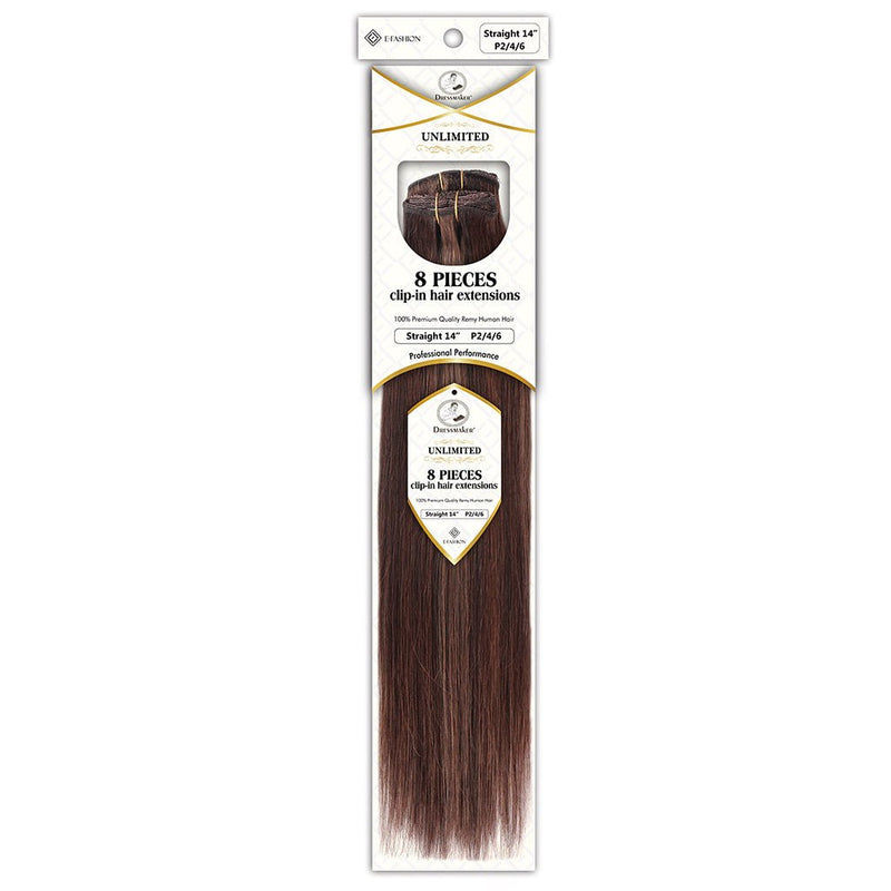 Dressmaker Unlimited 8 Piece Clip In Hair Extensions Single Weft Clip Straight 14 Inch, Dressmaker, Beautizone UK