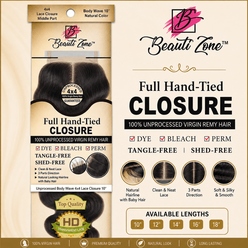 Dressmaker Virgin Remy Body Wave Lace Closure 4x4 Middle Part Natural Color, Dressmaker, Beautizone UK