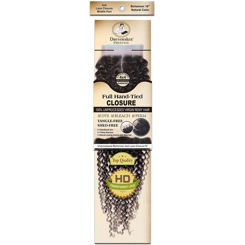 Dressmaker Virgin Remy Bohemian Lace Closure 4x4 Middle Part Natural Color, Dressmaker, Beautizone UK