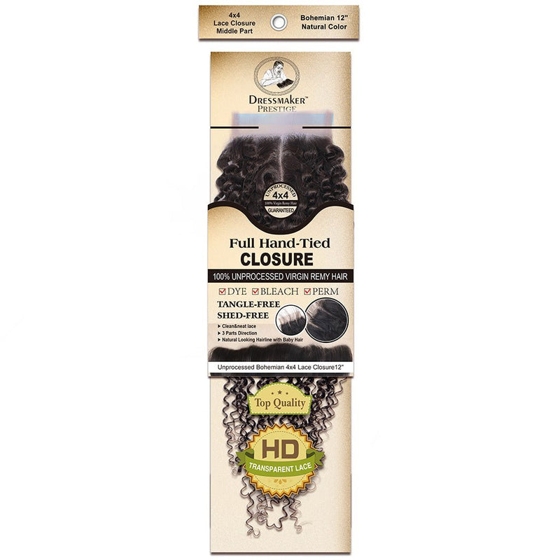 Dressmaker Virgin Remy Bohemian Lace Closure 4x4 Middle Part Natural Color, Dressmaker, Beautizone UK