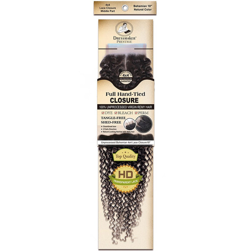 Dressmaker Virgin Remy Bohemian Lace Closure 4x4 Middle Part Natural Color, Dressmaker, Beautizone UK