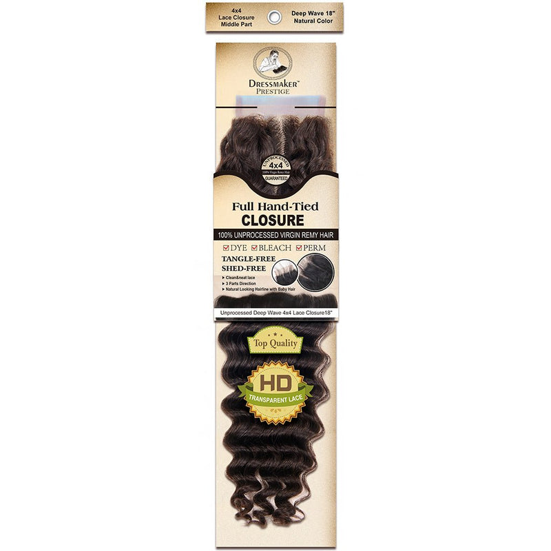 Dressmaker Virgin Remy Deep Wave Lace Closure 4x4 Middle Part Natural Color, Dressmaker, Beautizone UK