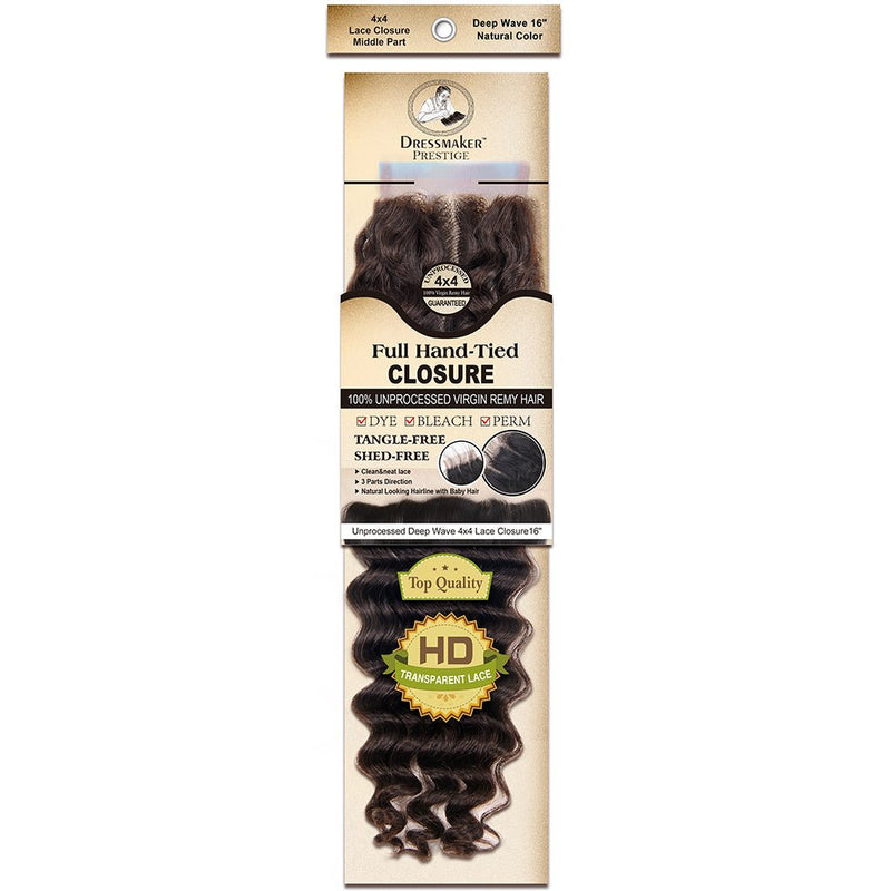 Dressmaker Virgin Remy Deep Wave Lace Closure 4x4 Middle Part Natural Color, Dressmaker, Beautizone UK