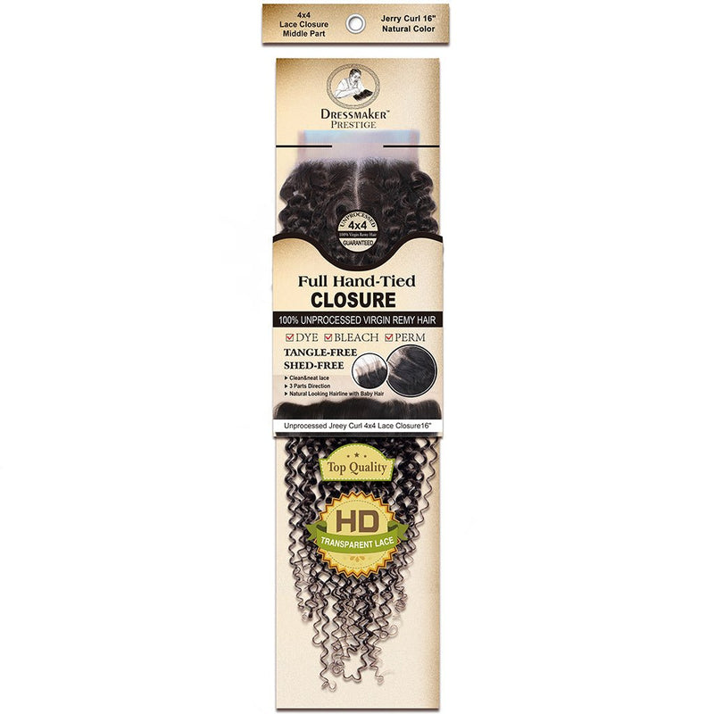 Dressmaker Virgin Remy Jerry Curl Lace Closure 4x4 Middle Part Natural Color, Dressmaker, Beautizone UK