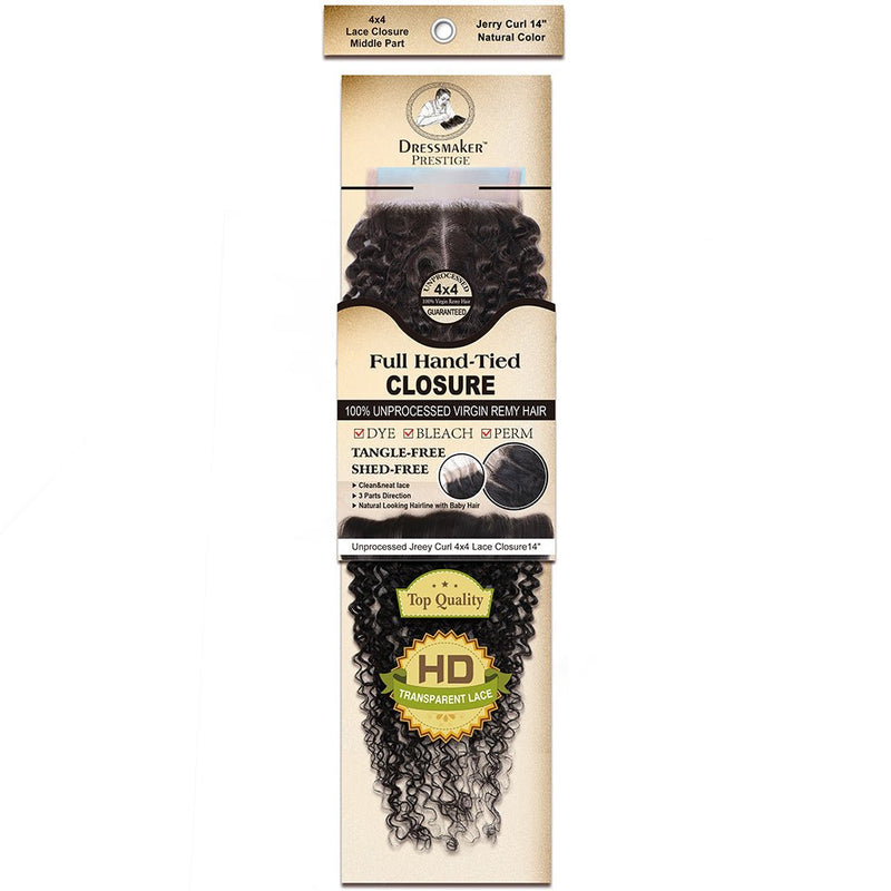 Dressmaker Virgin Remy Jerry Curl Lace Closure 4x4 Middle Part Natural Color, Dressmaker, Beautizone UK