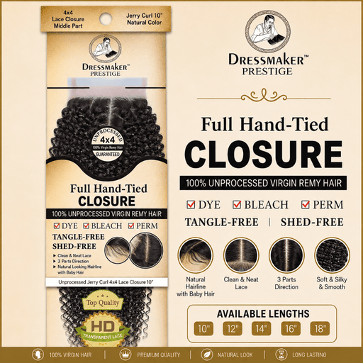 Dressmaker Virgin Remy Jerry Curl Lace Closure 4x4 Middle Part Natural Color, Dressmaker, Beautizone UK