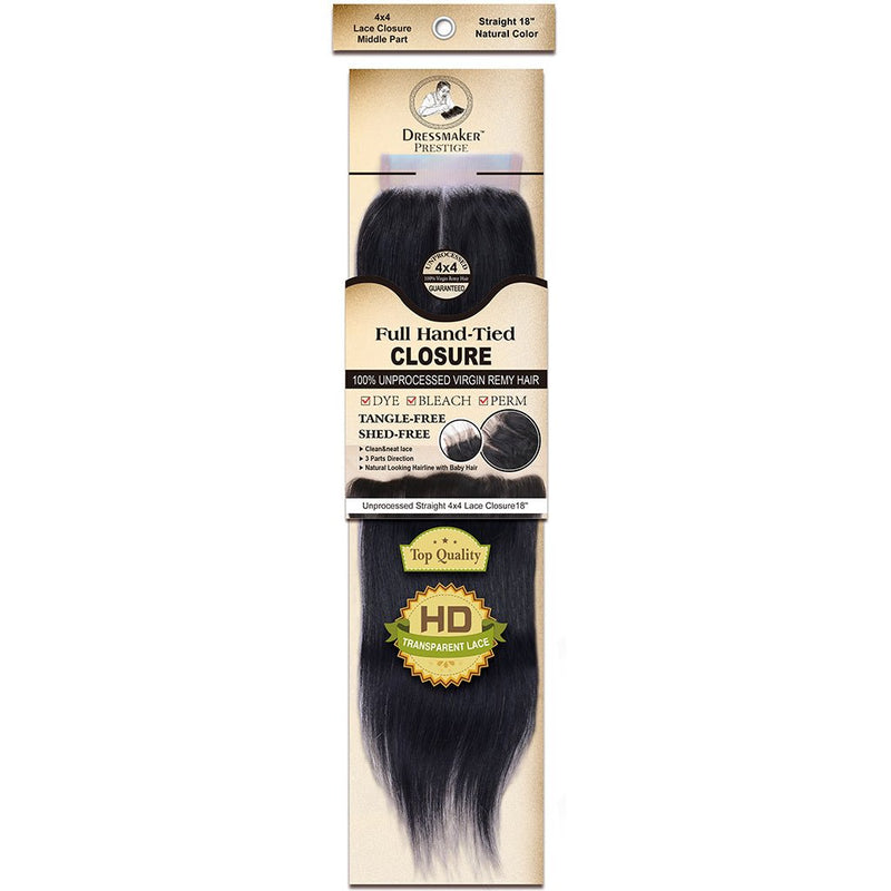 Dressmaker Virgin Remy Straight Lace Closure 4x4 Middle Part Natural Color, Dressmaker, Beautizone UK
