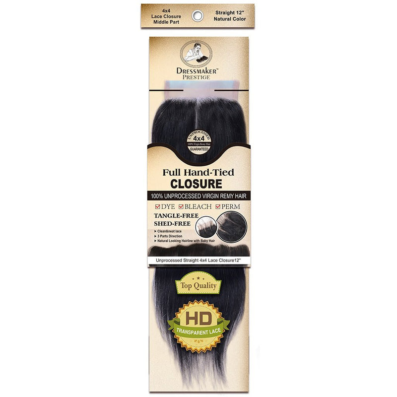Dressmaker Virgin Remy Straight Lace Closure 4x4 Middle Part Natural Color, Dressmaker, Beautizone UK