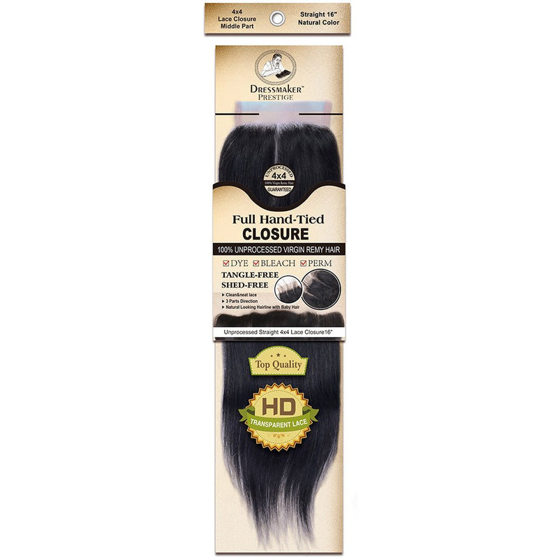 Dressmaker Virgin Remy Straight Lace Closure 4x4 Middle Part Natural Color, Dressmaker, Beautizone UK