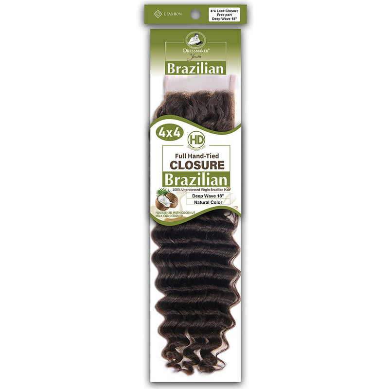 Dressmaker Youth Virgin Brazilian Free Part Lace Closure 4x4 Deep Wave, Dressmaker, Beautizone UK