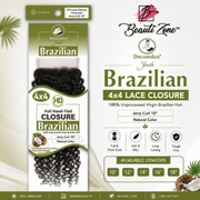 Dressmaker Youth Virgin Brazilian Free Part Lace Closure 4x4 Jerry Curl, Dressmaker, Beautizone UK
