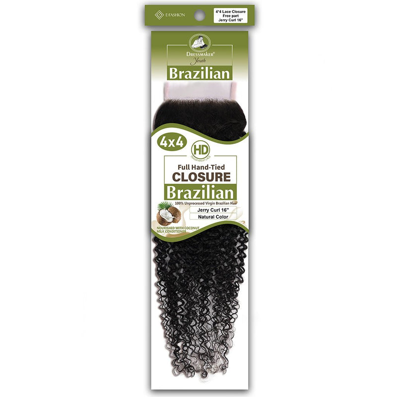 Dressmaker Youth Virgin Brazilian Free Part Lace Closure 4x4 Jerry Curl, Dressmaker, Beautizone UK