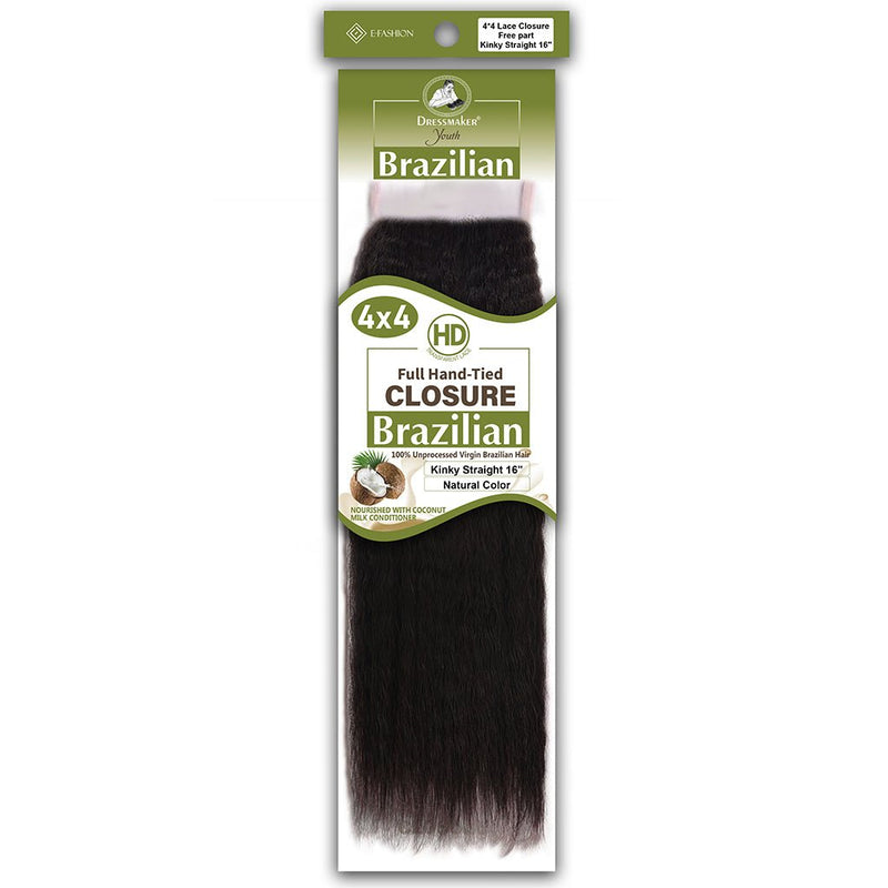 Dressmaker Youth Virgin Brazilian Free Part Lace Closure 4x4 Kinky Straight, Dressmaker, Beautizone UK