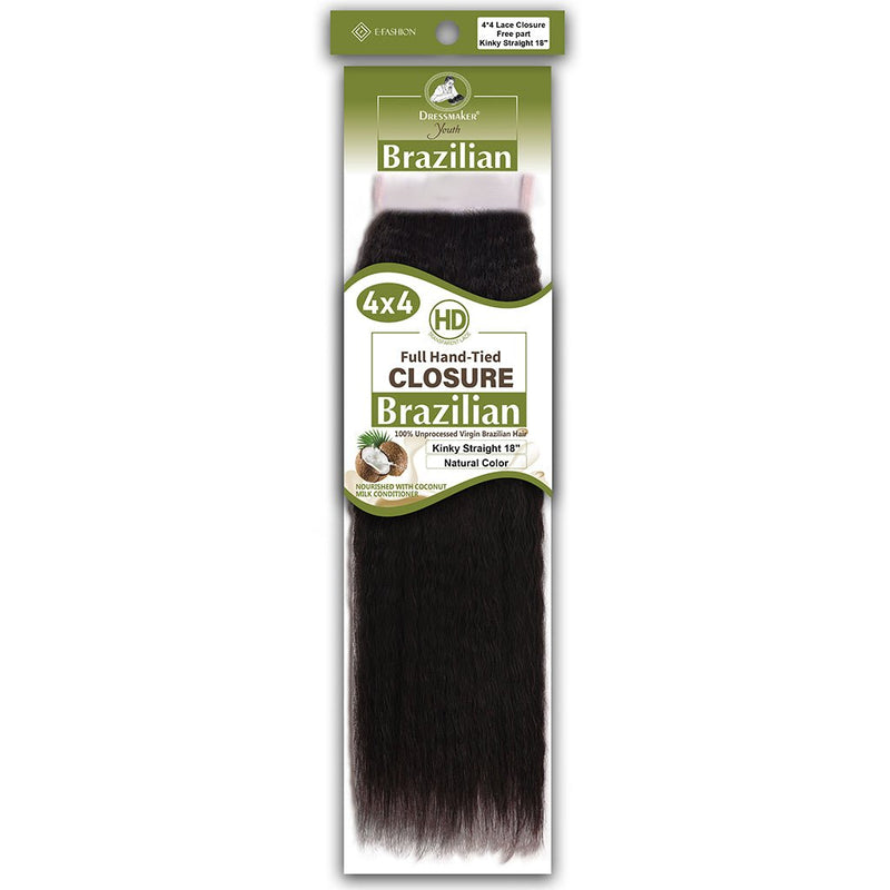 Dressmaker Youth Virgin Brazilian Free Part Lace Closure 4x4 Kinky Straight, Dressmaker, Beautizone UK