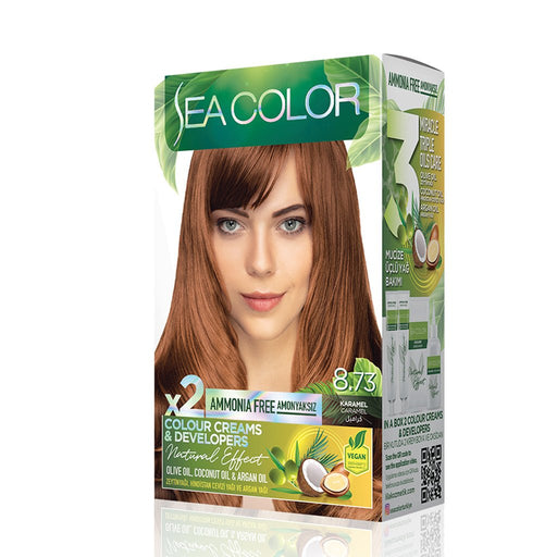 SEA COLOR Ammonia Free Nourishing Permanent Hair Dye Caramel 8.73 50ml, SEA COLOR, Beautizone UK