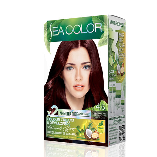 SEA COLOR Ammonia Free Permanent Hair Dye Chestnut Red 4.6 50ml, SEA COLOR, Beautizone UK