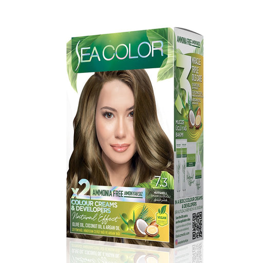 SEA COLOR Ammonia Free Permanent Hair Dye Nutshell 7.3 50ml, SEA COLOR, Beautizone UK