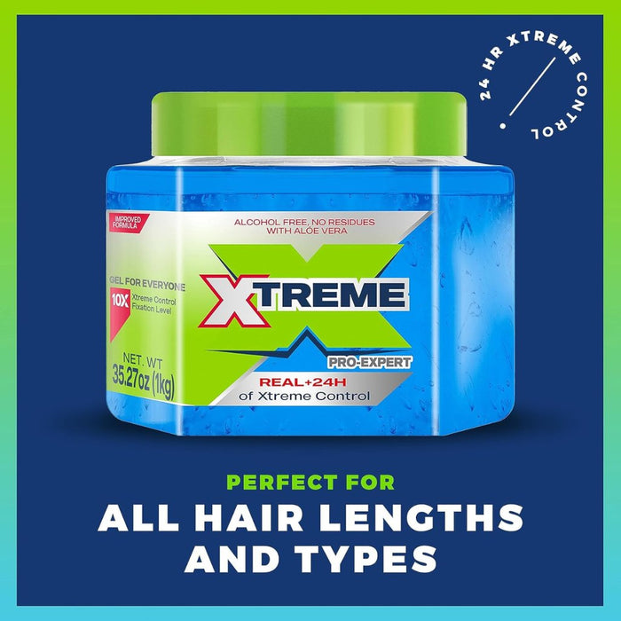 Xtreme Pro - Expert Blue Styling Hair Gel With Aloe Vera 35.27oz/1kg, Xtreme, Beautizone UK