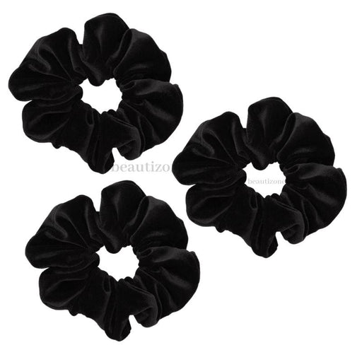 3 Pack Ponytail Scrunchies Velvet Black, Fine Lines, Beautizone UK