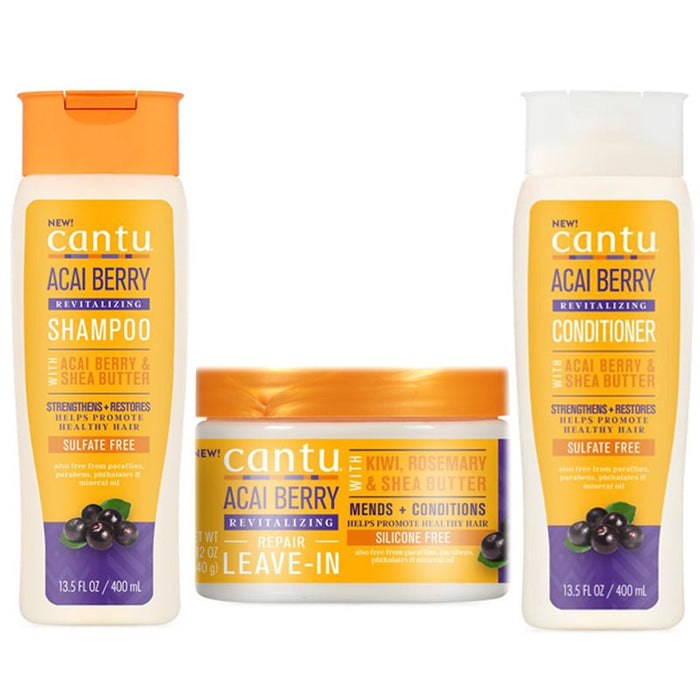 Cantu Revitalizing Shampoo Revitalizing Conditione Leave-in Repair Cream Set, cambo pack, Beautizone UK