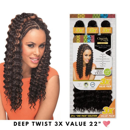Cherish Deep Twist Bulk 3 Value Pack 22-inch Lengths - Synthetic Hair Braids | Beautizone UK