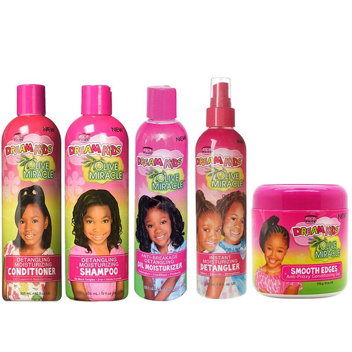 Dream Kids Olive Miracle Conditioner Olive Miracle Shampoo Oil Moisturizer Miracle Detangler Miracle Smooth Edges Set of 5 | Beautizone UK