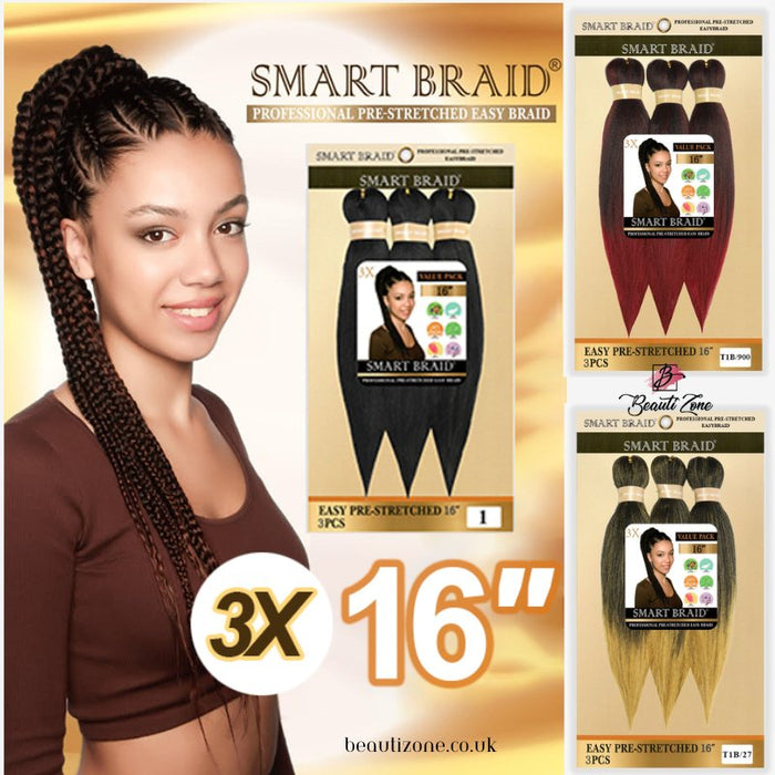 Smart Braid 3X PACK 16" Pre-Stretched I Pre-Pulled Easy Braid Hair, Smart Braid, Beautizone UK