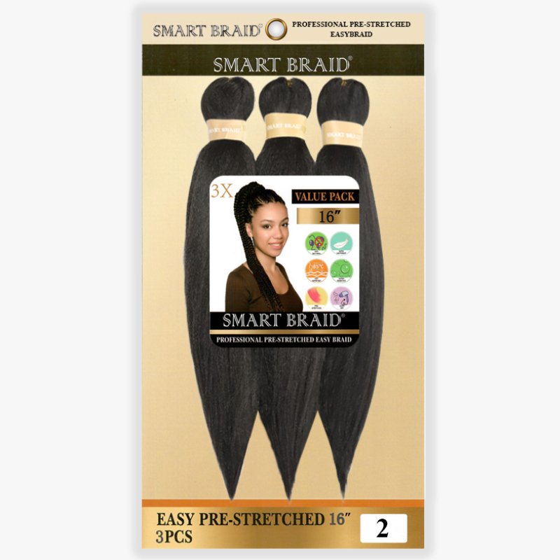 SMART BRAID Pre-Stretched I Pre-Pulled Easy Braid Hair - 3 PACK 16 inch